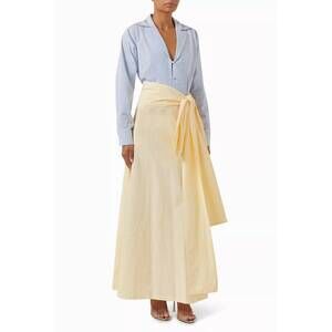 NEW BERNADETTE clarence belted dress in blue, white, & yellow stripe